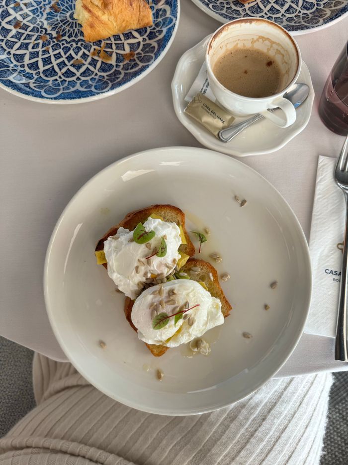 The Art of Drawing Readers In: Your attractive post title goes here Overhead view of a delicious gourmet breakfast with poached eggs on toast and coffee.